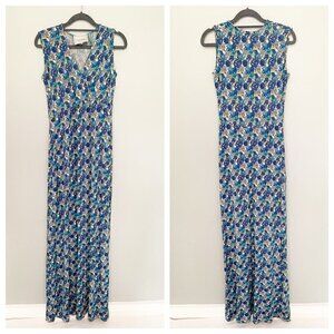 Leota‎ dark floral sleeveless extra long vneck stretch maxi dress - Size small